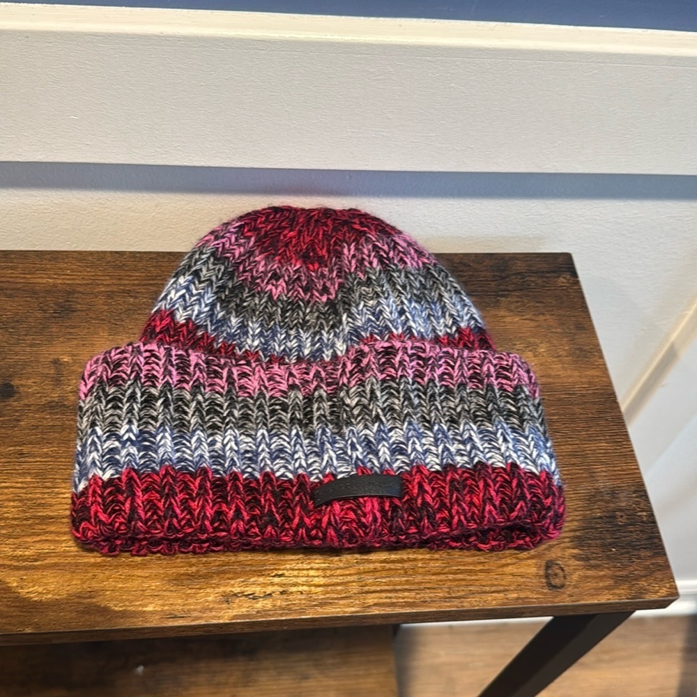 REBECCA Minkoff Marled Stripe Beanie turn up cuff
